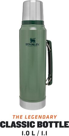 Термос Stanley Classic Legendary 1 л - Термос зберігає гарячу або холодну воду протягом 24 годин - Термос з нержавіючої сталі - Без BPA - Можна мити в посудомийній машині - Зелений Hammertone