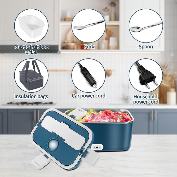 Електричний ланч-бокс 120 Вт 3-в-1 12 В/24 В/220 В Електричний ланч-бокс з підігрівом 1,8 л Портативний знімний ланч-бокс з вставкою та сумкою з нержавіючої сталі