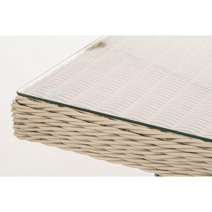 Садовий обідній стіл CLP з поліратангу FISOLO приблизно 79 x 138 см Висота 67 см Скляна стільниця безпечне скло 5 мм товщина ротанга 5 мм, колір перлинно-білий