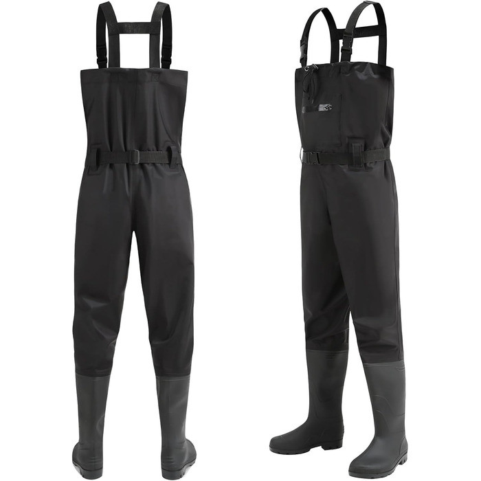 Чоловічі та жіночі потовщені вейдерси, рибальські вейдерси з чобітьми, вейдерси з нагрудними кишенями, регульованими ремінцями, нейлонові вейдерси, рибальські вейдерси 44W