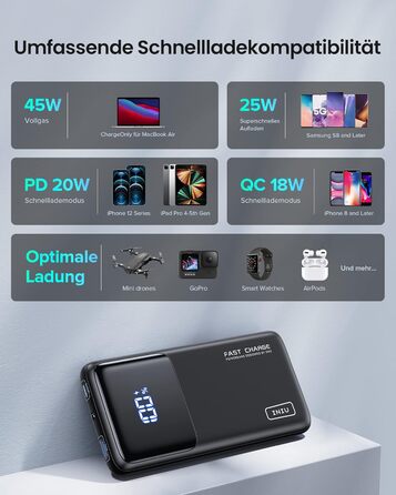 Вт швидка зарядка світлодіодний дисплей 15000mAh портативний зарядний пристрій PD3.0 QC4.0, 3A виходи факел мобільний телефон акум