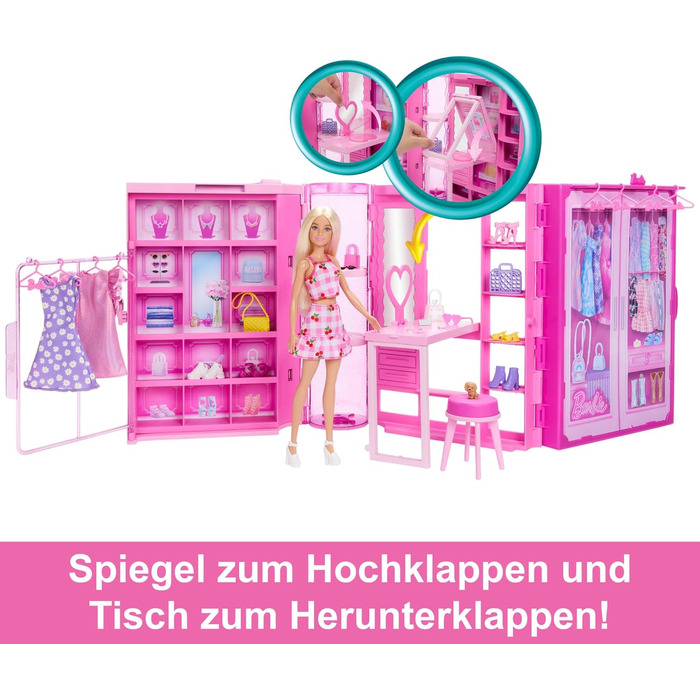 Іграшка-гардероб Барбі мрії, ігровий набір з лялькою-моделлю блондинкою, модні речі та аксесуари, майже 1 метр завширшки з більш н