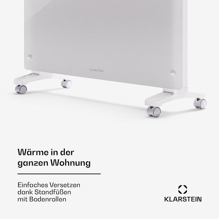 Електричний обігрівач Klarstein, конвекторний обігрівач потужністю 2500 Вт, окремостоячий та настінний, енергозберігаючий з керуванням через додаток та коліщатками, електричний радіатор з термостатом, 2500 Вт, білий