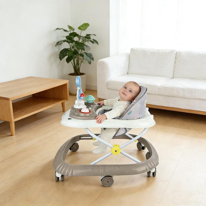 Дитячі ходунки 4 в 1, допоміжний пристрій для ходьби, ходунки, світло та колеса, з 6 місяців, вантажопідйомність 12 кг (67 x 72 x 92 см хакі (B))