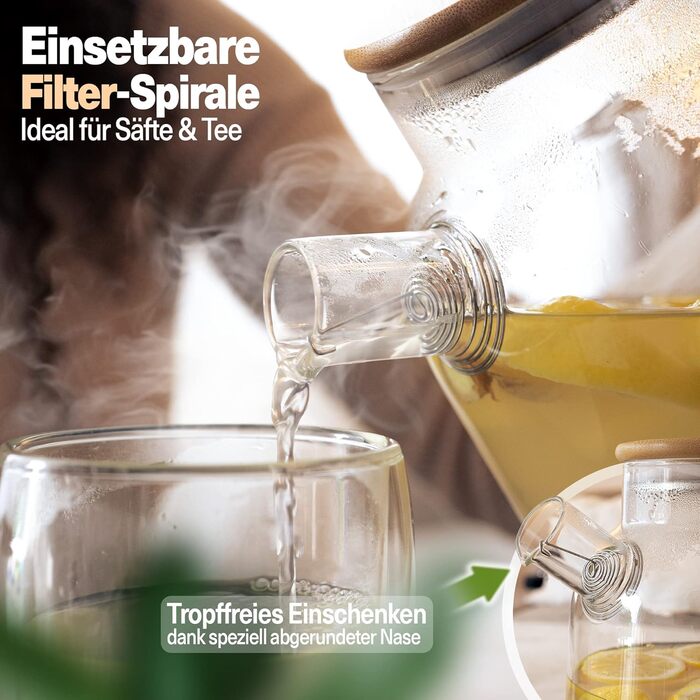 Чайник скляний з ситечком та підставкою для підігріву 1,6 літри, потовщене скло для кращої термоізоляції, термочайник для заварювання чаю, міцний чайник (1600 мл)