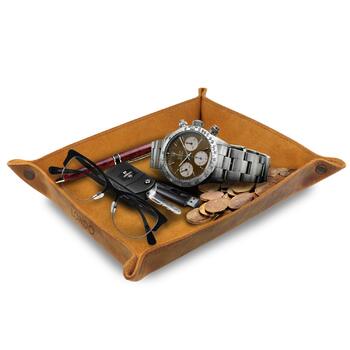 Лоток для зберігання речей Londo з натуральної шкіри - шкіряний органайзер, практична коробка для зберігання - для гаманців, годинників, ключів, монет, мобільних телефонів та канцелярського приладдя, колір верблюжий