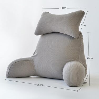 М&39яка подушка для шиї, подушка для читання, яку можна прати, подушка для спини для максимального комфорту та підтримки спини, суцільний світло-сірий дизайн (75 x 40 x 45 см) Світло-сірий 75x40x45 см