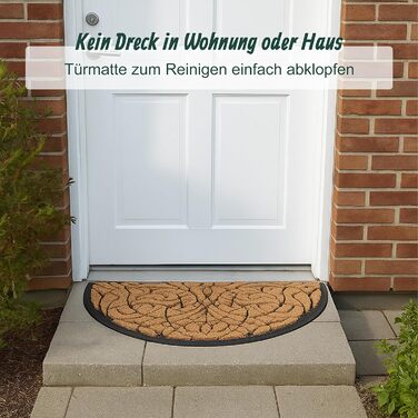 Килимок для дверей Relaxdays, кокос та гума, напівкруглий, декоративний, 100 x 60 см, для використання всередині та зовні приміщень, нековзний килимок для уловлювання бруду, натуральний