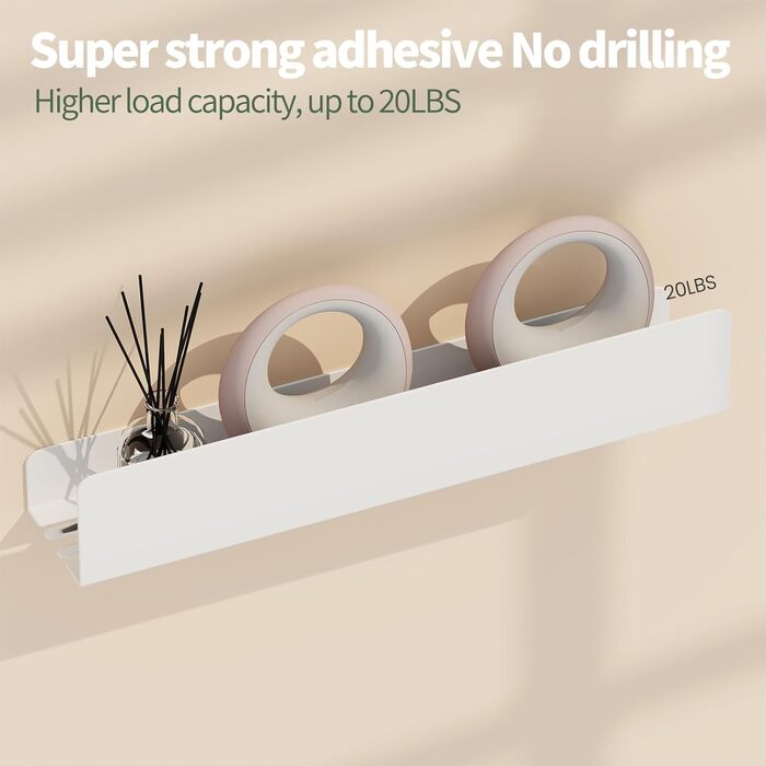 Полиця для душу без свердління, Органайзер для ванної кімнати 40 см, Полиця для душу з нержавіючої сталі з 4 знімними гачками, Тримач для шампуню для душу, Підвісна полиця, Полиця для ванної кімнати білого кольору