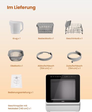 Настільна посудомийна машина з 8 програмами, блокуванням від дітей і відкладеним стартом