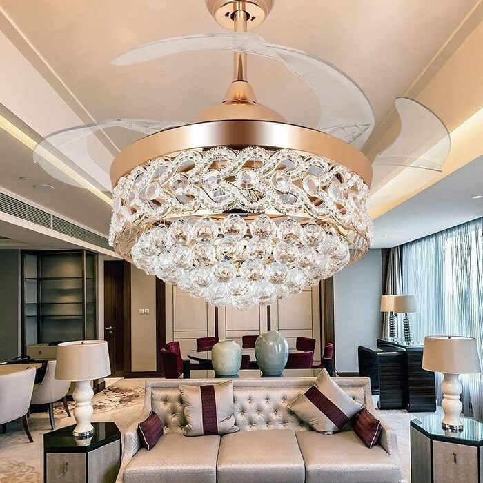 Безшумний стельовий вентилятор кришталевий стельовий вентилятор з підсвічуванням, висувна, невидима люстра, стельовий вентилятор з