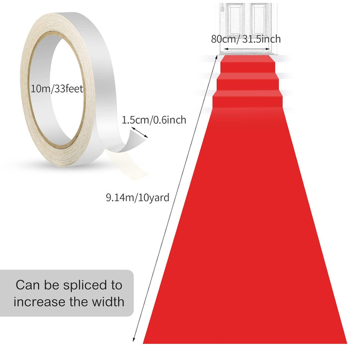 Килим Shappy для бігунів товщиною 55 г/м, з 1 килимовою стрічкою для весілля, Різдва, Дня подяки, аксесуарів для активного відпочинку, передпокою, вечірки, весілля (2,6 x 30 м) Червоний 2,6 x 30 футів