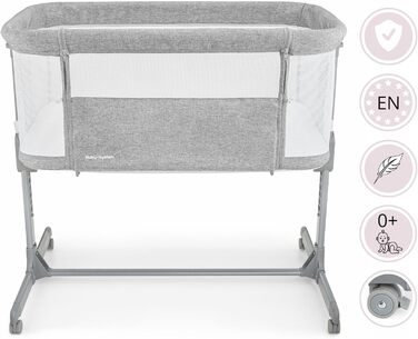 Дитяче ліжечко та дорожнє ліжечко Moby System з матрацом - Luna 3в1 - Дитяче дорожнє ліжечко з регульованою висотою, приліжкове ліжечко до 9 кг, знімна бічна панель, 4 транспортні колеса, сірий