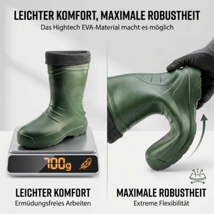 Чоловічі гумові чоботи VERTO з EVA, флісові внутрішні шкарпетки (до -30C), високий халяв, нековзна підошва SRC з безпечним протектором, розмір 43 EU, зелені