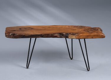 Журнальний столик Tallus колекції M2 масив тика, 100 x 40 x 40 см Натуральна обробка Чорні металеві ніжки Унікальний виріб, коричнево-коричневий Tallus