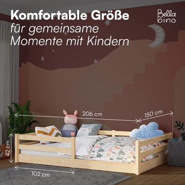 Ліжко Bellabino Iskri на підлозі 140x200 см Дитяче ліжко Монтессорі із захистом від падіння та рейковою основою Дерев&39яне ліжко для хлопчиків та дівчаток з масиву сосни натурального кольору Дитяче ліжко натурального кольору 140x200 см без матраца