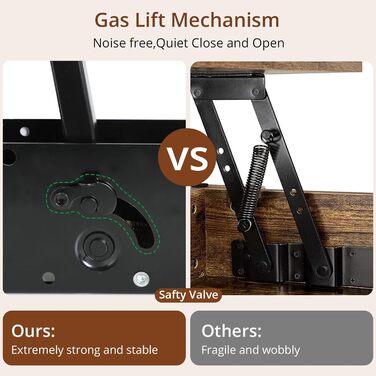 Журнальний столик VOWNER з регульованою висотою, багатофункціональний стіл для вітальні 3-в-1 з колесами та прихованим місцем для зберігання, який можна перетворити на обідній стіл для вітальні, у фермерському стилі (чорний з деревним малюнком)