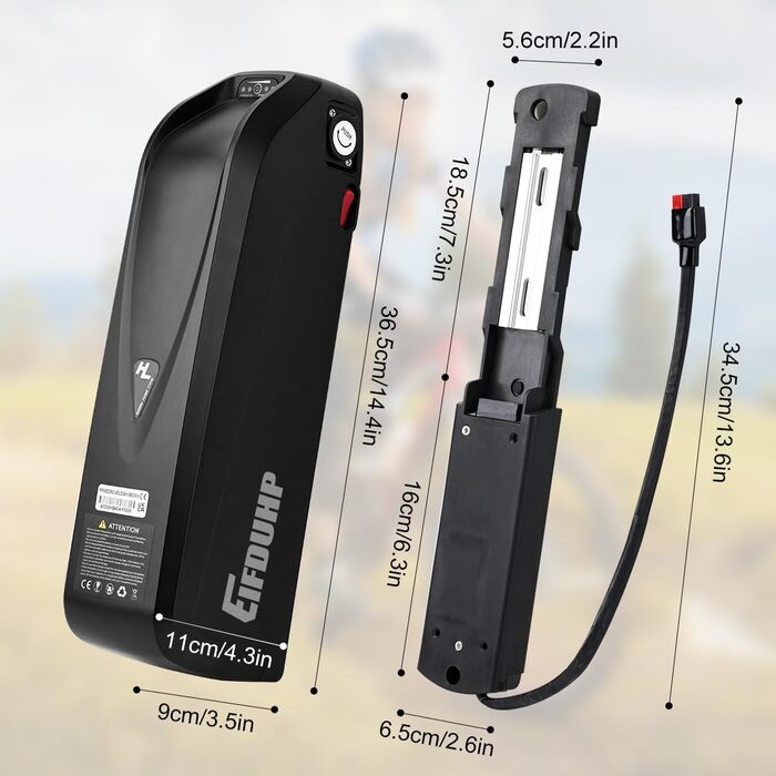 Акумулятор для електровелосипеда 36V / 48V (10Ah – 22.5Ah) із зарядним пристроєм, замком та індикатором заряду