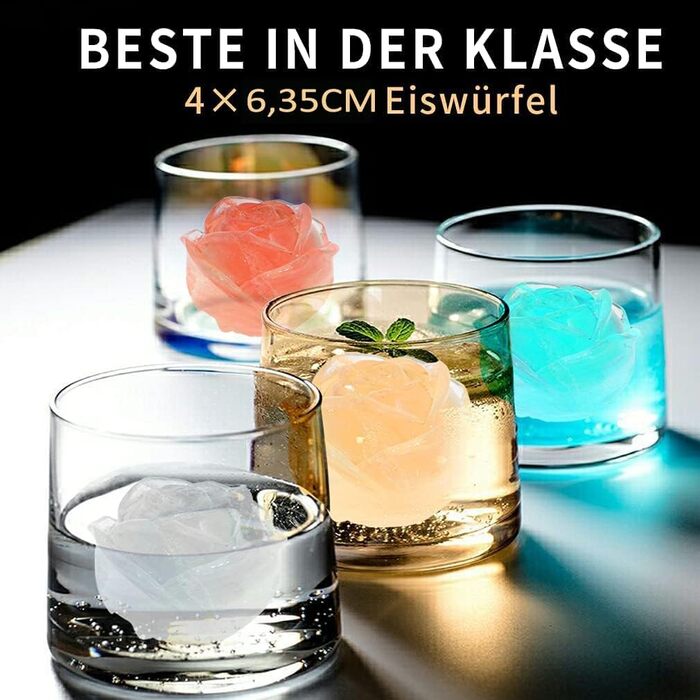 Форма для льоду FINIBO Ice Cube Rose, XXL 4-камерний кубик льоду в рожевому дизайні, легко знімна силіконова форма для льоду з кри