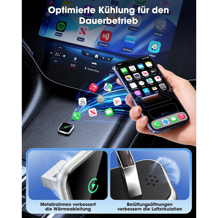 Бездротовий адаптер CarPlay з підтримкою GPS та навігації - Бездротовий CarPlay для автомобілів з 2016 року випуску, Wi-Fi 5 ГГц, автоматичне підключення, низька затримка, оновлення OTA (Gold)