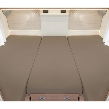 Простирадла на резинці для автофургонів та караванів Комплект простирадл на резинці з 3 предметів для 2 поздовжніх ліжок середня секція Простирадло з джерсі для задніх ліжок, 2 поздовжніх ліжок середня секція, сіро-коричневого кольору