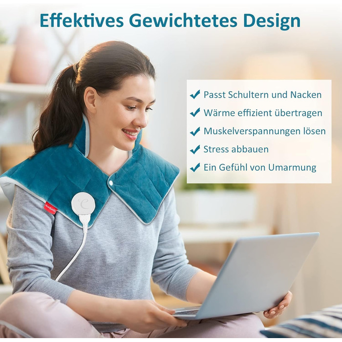 Повністю зважений грілка для шиї та плечей Comfytemp з 9 налаштуваннями нагріву, автоматичне вимкнення 0,5-9 год, грілка для шиї 1 кг, грілка для плечей, електрична грілка, подарунки для мам, жінок, мами, тата, синій, 53x48 см