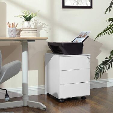 Шафа з шухлядами, контейнер на колесах, мобільна шафа для документів, металева шафа, стіл для принтера, що замикається, 3 шухляди, попередньо зібраний, офіс, домашній офіс, 45 x 39 x 54 см, хмарно-білий OFC63WT 3 полиці (45Г x 39Ш x 54В см) хмарно-білий
