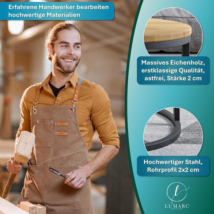 Набір журнальних столиків з 2 шт. , виготовлений з масиву дуба та сталі, Ручна робота в Європі, Журнальний столик, Стіл для вітальні, Журнальний столик, Чорний, Круглий, Ø50x43 см / Ø40x38 см Ø50x43 см / Ø40x38 см Дуб, Чорний