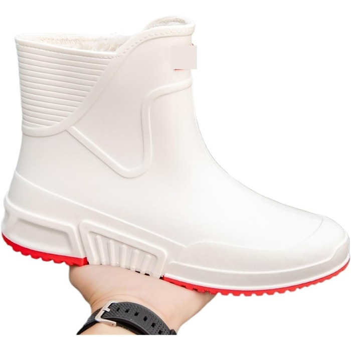 Чоловічі гумові чоботи, чоловічі гумові чоботи, теплі, міцні, повсякденні гумові чоботи, робоче взуття для кухарів, бавовняне взуття, чорні/червоні, розмір 40 EU