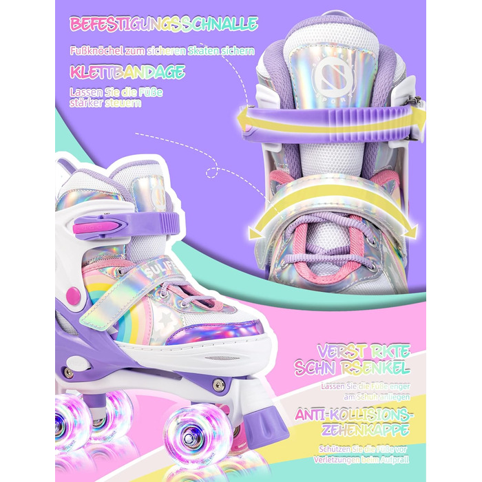 Дитячі роликові ковзани SULIFEEL Rainbow Unicorn Регульовані роликові ковзани з підсвічуванням для дівчаток та хлопчиків фіолетові