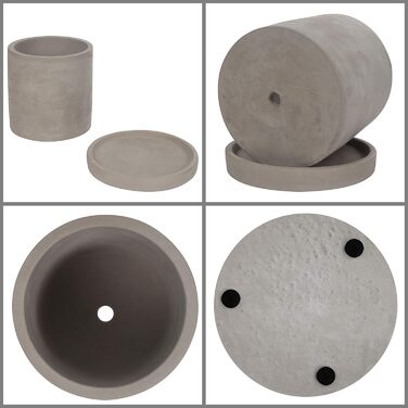 Набір горщиків для сукулентів BELLE VOUS (2 шт.) - Сірий цементний квітковий горщик з блюдцем - Круглі дренажні отвори для невеликих рослин, квітів, кактусів та трав - Стильний для дому, офісу та вікон