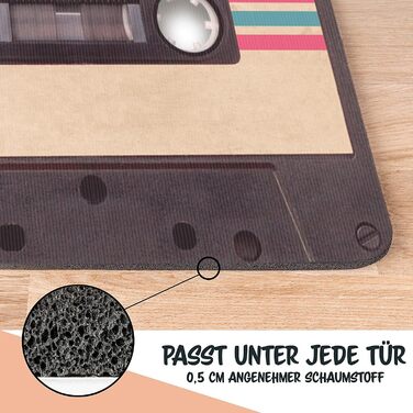 Килимок для приміщень та вулиці 50x70 см - плоский та нековзний - ретро-дизайн касети - килимок, який можна прати, для чистого взуття та стильного, сучасного вхідного отвору