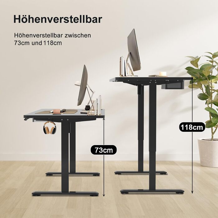 Регульований по висоті письмовий стіл Homall 120x60 см з USB-портом, чорний