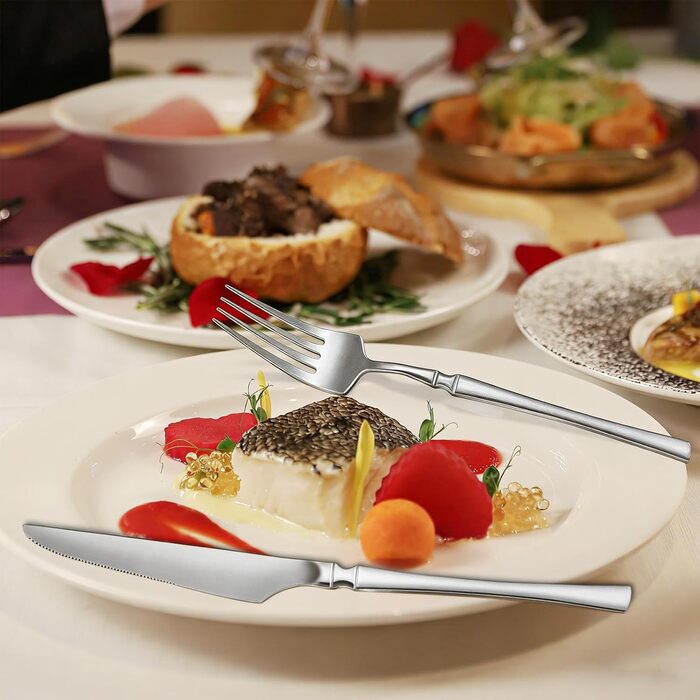 Набір столових приборів Багаторазові столові прибори, набір посуду з 16 предметів з нержавіючої сталі для дому, кухні, квартири, обідньої перерви, приготування їжі, обіду, подорожей, кемпінгу, їжі, стейку