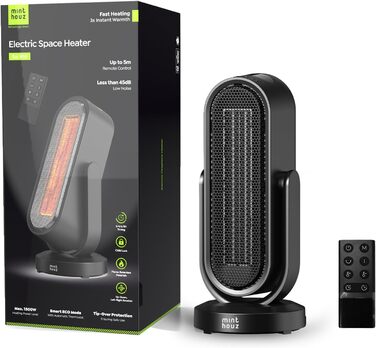 Енергозберігаючий вентилятор-обігрівач Minthouz, керамічний вентилятор-обігрівач потужністю 1500 Вт з PTC, 4-позиційним коливанням та дистанційним керуванням, екотермостат, 8-годинний таймер, захист від перегріву та перекидання, тихий для вітальні, спальн