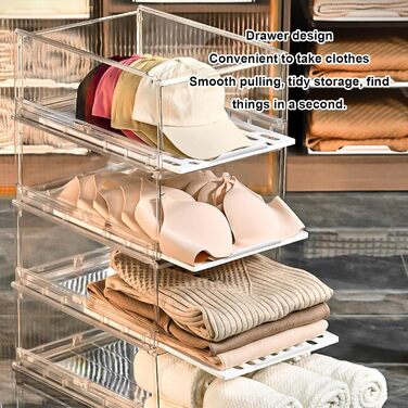 Прозора, штабелювана шафа-коробка для зберігання, полиця з ПЕТ, органайзер, шухляда, гардеробна, буфет, контейнер для спальні, кухні, 41,9 x 30,5 x 16,5 см