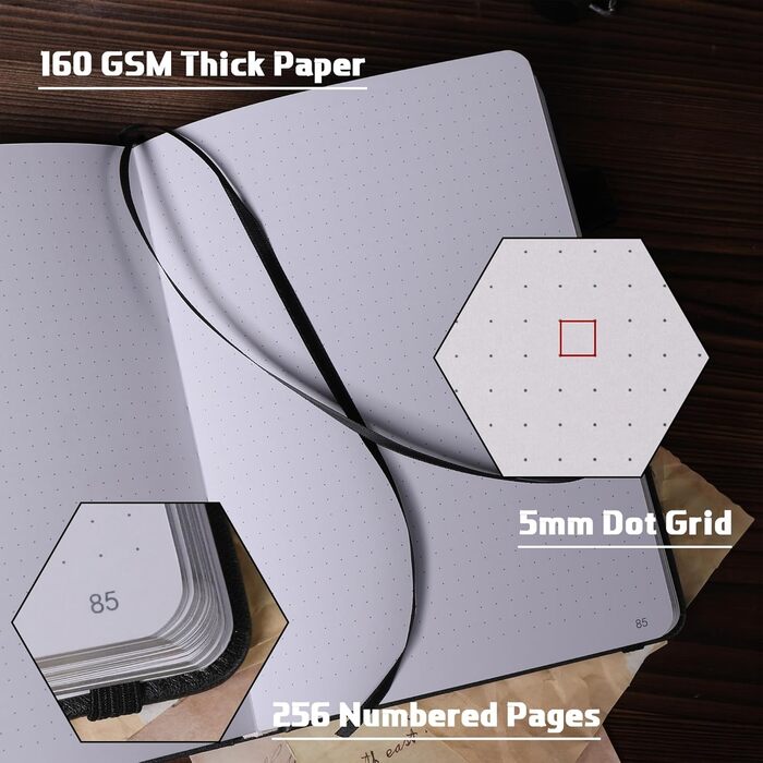 Блокнот Bullet Dotted Journal, щільний нумерований папір 160 г/м, тверда обкладинка A5 з пунктирною сіткою для жінок та чоловіків, для роботи, письма, bullet journaling, малювання, синьо-сріблястий 256