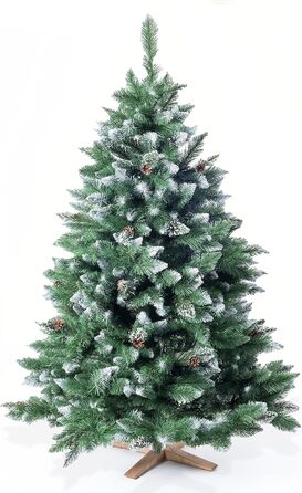 Штучна ялинка Високоякісна дерев&39яна підставка реалістичні гілки, хвоя з декоративним снігом та справжніми сосновими шишками Штучні ялинки, 180 см або 220 см. Ялинка 180 см.