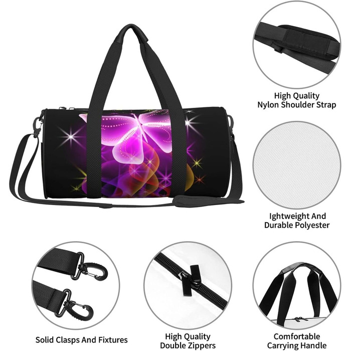 Спортивна сумка для подорожей, малюнок танцюючий метелик, чорний колір, універсальний розмір