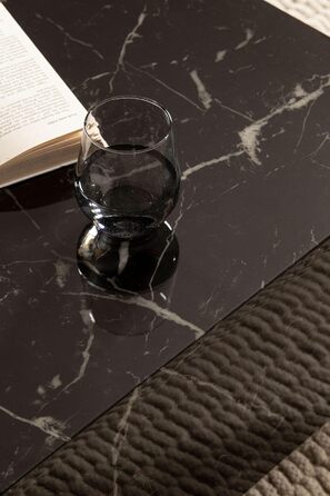 Кавовий столик FineBuy MONOBLOC, 60x60x35 см, високий глянець з мармуровим ефектом, кубоподібний стіл для вітальні, дизайнерський столик для дивана, кавовий столик для відпочинку, кубоподібний, чорний