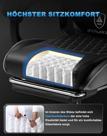 Ігрове крісло GTPLAYER - Ергономічне офісне крісло з регульованою поперековою опорою/підголівником та підставкою для ніг, вантажопідйомність 150 кг, сірий Ігрове крісло, крісло для ПК, письмове крісло