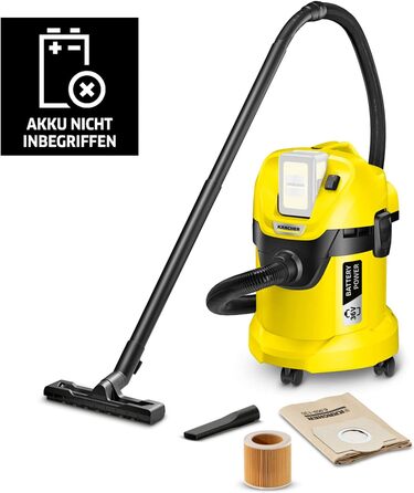 Акумуляторний пилосос для вологого/сухого прибирання Krcher 36 В WD 3 Акумулятор, патронний фільтр, всмоктувальний шланг 2 м, розм