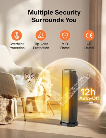 В 1 Електричний кімнатний обігрівач 2000 Вт з пультом дистанційного керування, енергоефективний, портативний керамічний нагрівач,