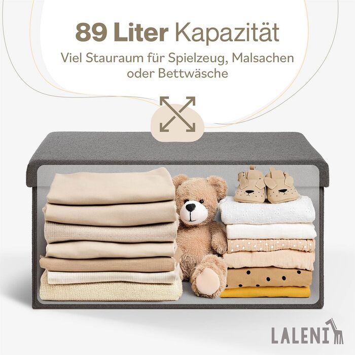 Велика лавка для зберігання Laleni - Лавка-скриня для зберігання 76x38 см - Сидіння для зберігання - Зручний стілець для зберігання - Коробки для зберігання в дитячій кімнаті - Лавка для зберігання - Коробка для зберігання кольору тауп 76 x 38 x 38 см