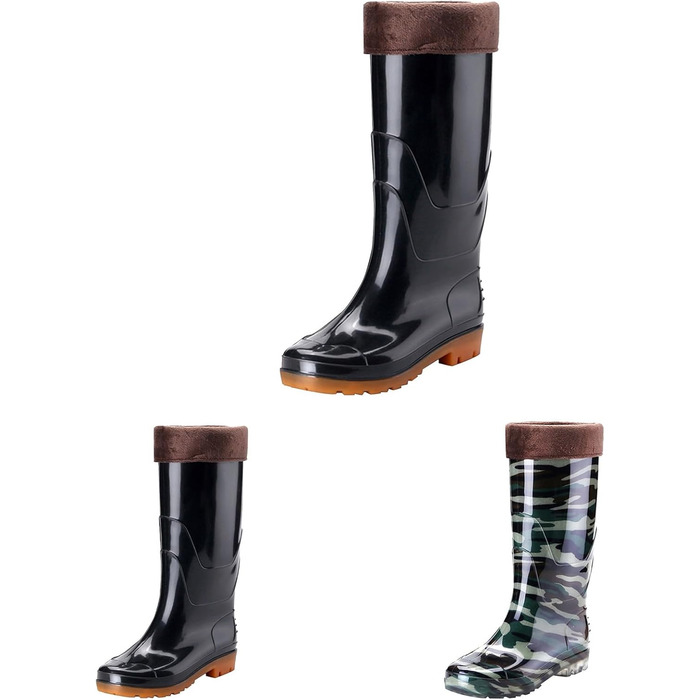 Чоловічі теплі гумові чоботи з хутряною підкладкою, високі, водонепроникні, протиковзкі, без ковзання, гумові дощовики до коліна для походів, роботи у дворі, активного відпочинку на свіжому повітрі, розмір 39 EU, чорні