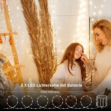 Акумулятор казкових вогнів DBFAIRY, 2x10M 100 світлодіодних казкових вогнів з пультом дистанційного керування 8 режимів і таймером