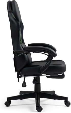 Чорно-зелене ігрове крісло - з підставкою для ніг - ергономічне - з регульованою висотою