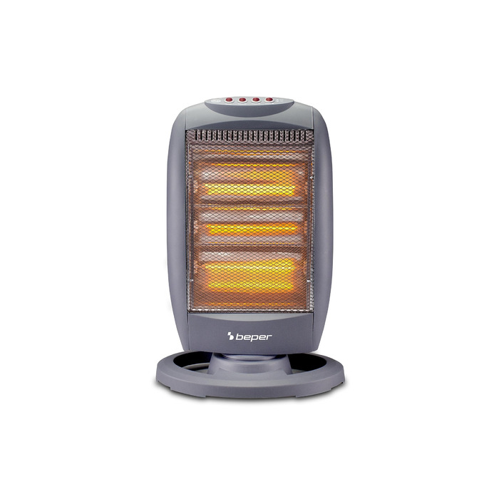 Галогенна нагрівальна панель BEPER P203PAN011, 400/800/1200 Вт, 3 нагрівальні елементи, 3 рівні потужності, автоматичне горизонтальне коливання, функція ECO та автоматичне вимкнення, сіра