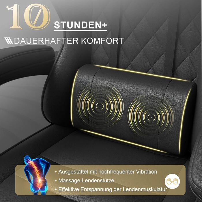 Геймерське крісло, офісне крісло з підставкою для ніг, ергономічне крісло з регульованою спинкою 90-135, вантажопідйомність 150 кг, чорний колір