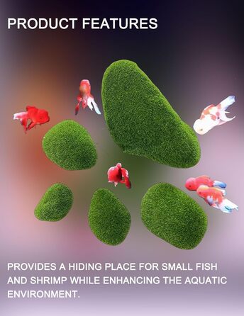 Набір мохових кульок ZLXHDL із 5 шт. прикраса зі штучного моху, декоративні мохові кульки різних розмірів, зелені флоковані камені для акваріумів та різноманітні прикраси